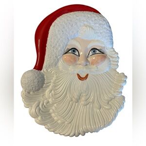 Vintage Atlantic Mold Ceramic Large Santa Claus Plate or Wall Hanging 1970s